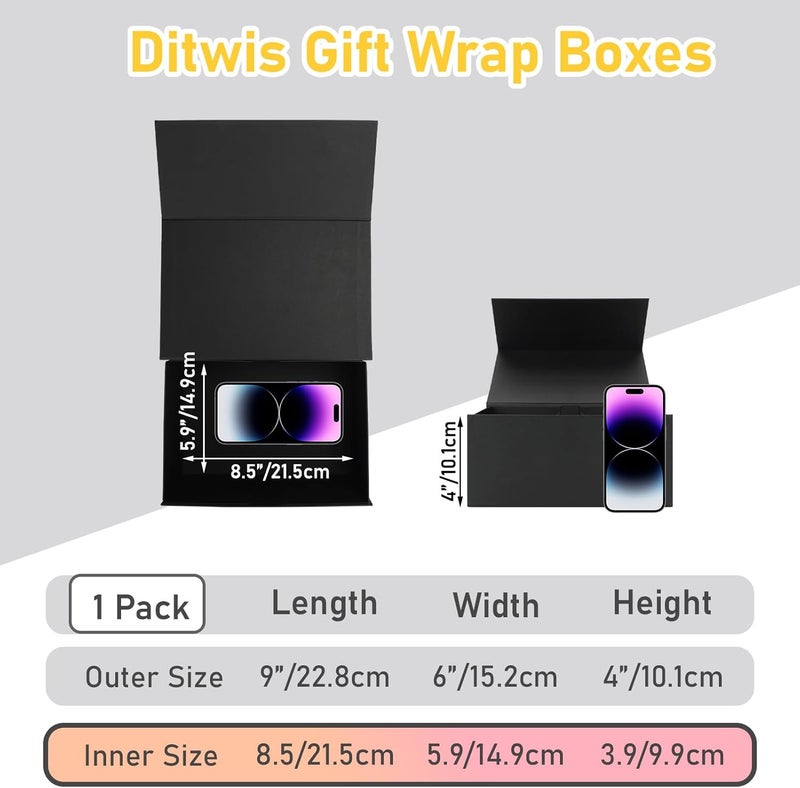 Ditwis 9x6x4 Inches Gift Box with Magnetic Closure Lid, Black Magnetic Box for Wedding, Groomsmen Bridesmaid Proposal, Birthdays, Mother's Day, 1 Pack - Image 2